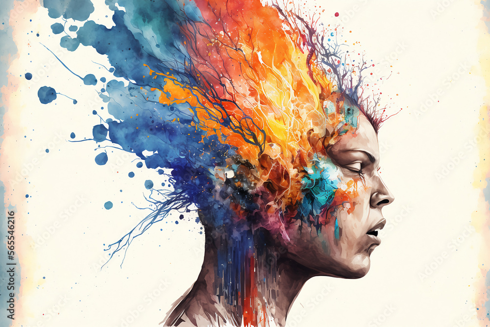 A mind exlposion of colors. Watercolors. Generative AI.
