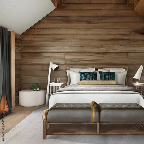 Wallpaper Mural Rustic cabin-inspired bedroom with wood-paneled walls2_SwinIR Torontodigital.ca