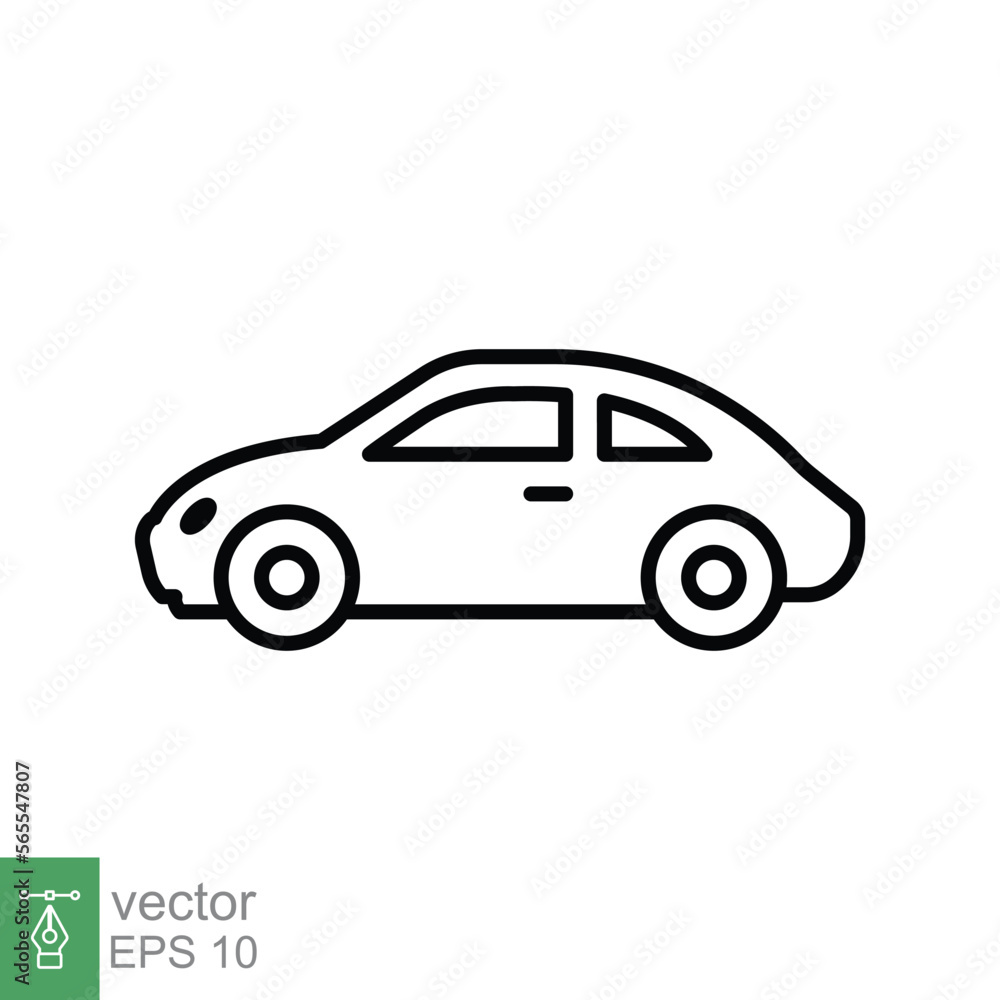 Car icon. Simple outline style. Pictogram, thin line automotive shape, flat sign, symbol, vehicle concept. Vector illustration isolated on white background. EPS 10. Car icon. Simple outline style. Pictogram, thin line automotive shape, flat sign, symbol, vehicle concept. Vector illustration isolated on white background. EPS 10.