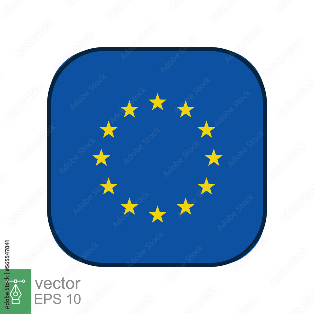 European union flag icon. Simple flat style. EU, europe, blue flag button with outline, nation concept. Patriotic symbol element. Vector illustration isolated on white background. EPS 10. European union flag icon. Simple flat style. EU, europe, blue flag button with outline, nation concept. Patriotic symbol element. Vector illustration isolated on white background. EPS 10.