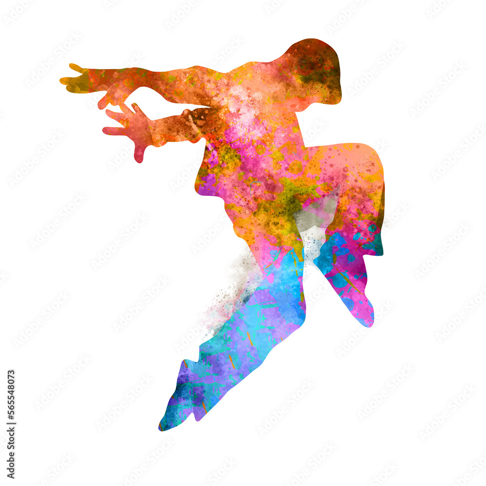 Fototapeta premium Watercolor Dancer drawing, silhouette of a dancing person, Watercolor dancing woman, Hiphop