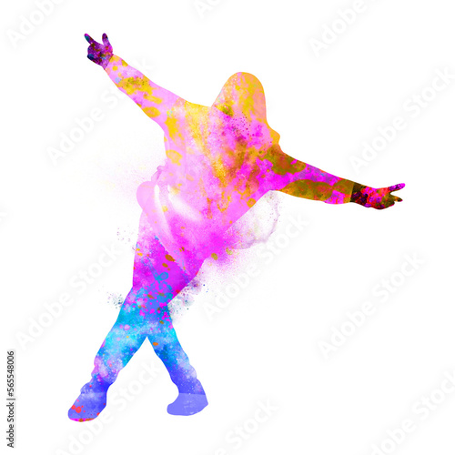 Watercolor Dancer drawing, silhouette of a dancing person, Watercolor dancing woman, Hiphop
