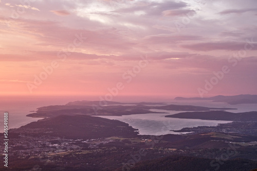 Sunrise over Hobart captured from Mount Wellington