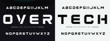 OVER TECH Sports minimal tech font letter set. Luxury vector typeface for company. Modern gaming fonts logo design. 