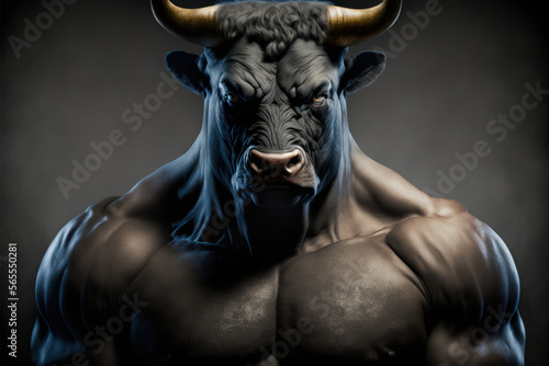 Portrait of a strong male bull in a gym. Bodybuilding concept  generative ai