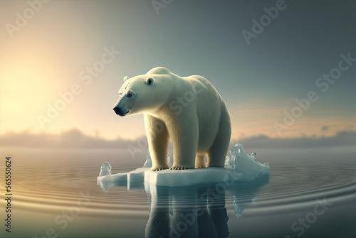 Global warming  polar bear on a melting shrinking iceberg