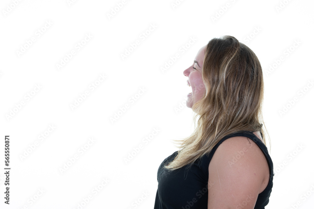 plus size pretty blonde woman on profile side view open mouth copy space empty plus size pretty blonde woman on profile side view open mouth copy space empty
