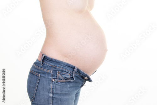 pregnancy stomach belly of pregnant woman on white background