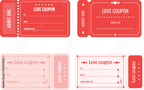 Set of isolated love coupons template