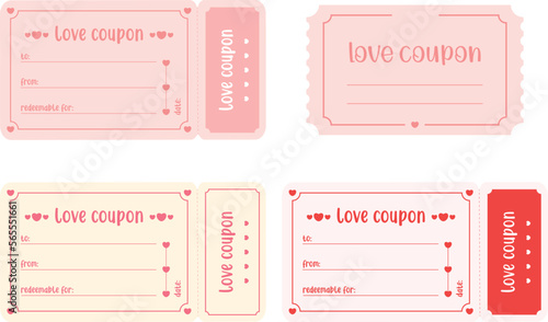 Set of isolated pastel love coupons template