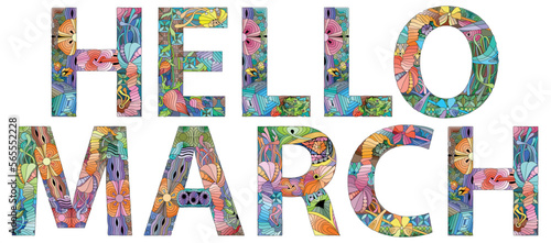 HELLO MARCH hand drawn modern design vector illustration.