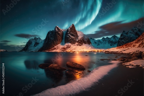 Landscape with aurora borealis made with generative ai © alesta