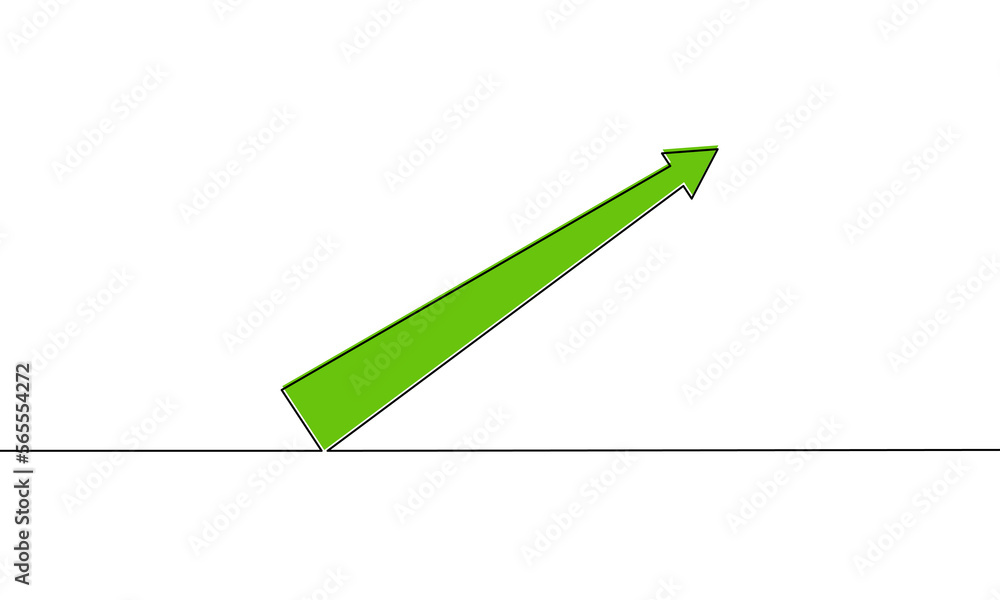 Continuous line drawing of arrow, arrow up icon outline, business growth, green color, object one line, single line art, vector illustration Continuous line drawing of arrow, arrow up icon outline, business growth, green color, object one line, single line art, vector illustration