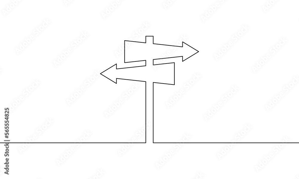 Continuous line drawing of road sign arrow. Arrows left and right. Design  element, template. Object one line, single line art, vector illustration  Stock Vector