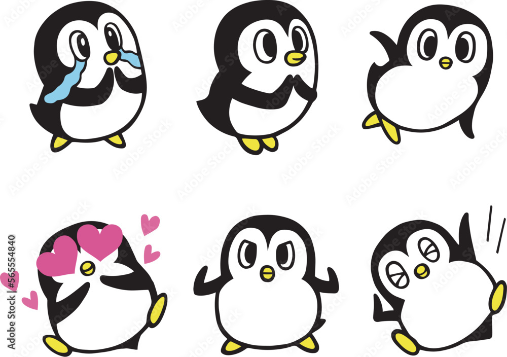 Naklejka premium かわいいペンギンキャラクターセット4 (感動、ラブ、ガッツポーズ、 ヤッター 他)