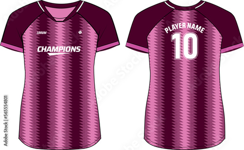 Women Sports Jersey t-shirt design Flat sketch Illustration, Halftone abstract pattern V Neck t shirt for Ladies Volleyball jersey, Football, badminton, Soccer and netball, Sport uniform kit