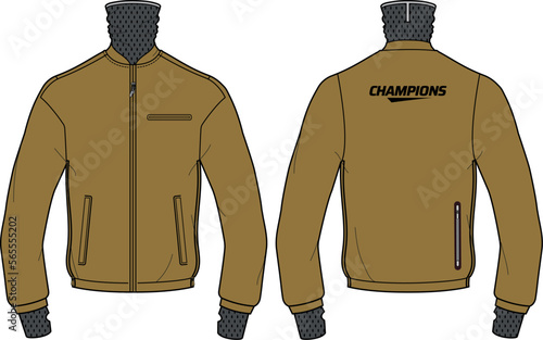 Mid layer ski jacket design flat sketch Illustration, track top jacket with front and back view, winter jacket for Men and women. for hiker, tracking, outerwear and workout in winter