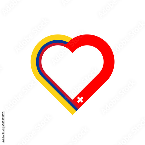 unity concept. heart ribbon icon of colombia and switzerland flags. vector illustration isolated on white background