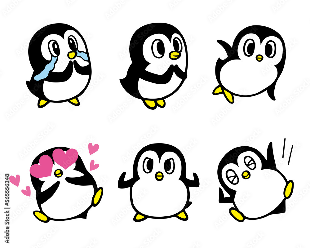 Fototapeta premium かわいいペンギンキャラクターセット4 (感動、ラブ、ガッツポーズ、 ヤッター 他)
