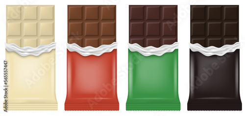 Realistik chocolate bar. Milk, dark, white chocolate bar set. Vector illustration. Eps 10.