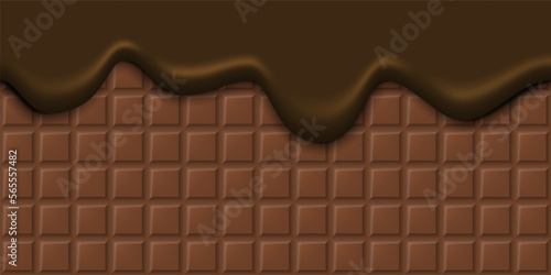 Cream melted on chocolate bar background. Vector illustration.