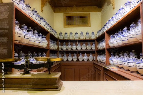 Typical market in Morocco. Perfumes, spices and local crafts.