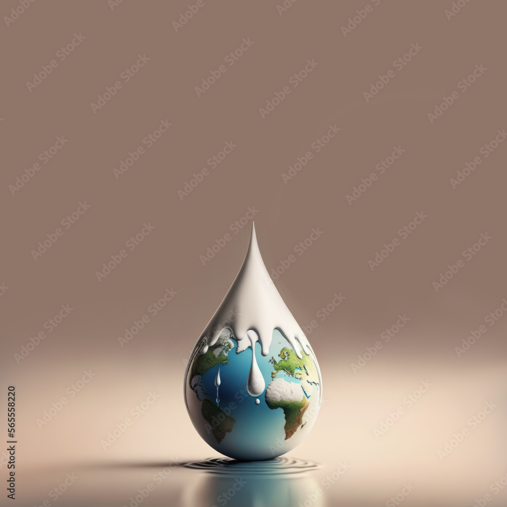 Fototapeta premium Water drop on earth copy space background. World water day concept. generative ai.