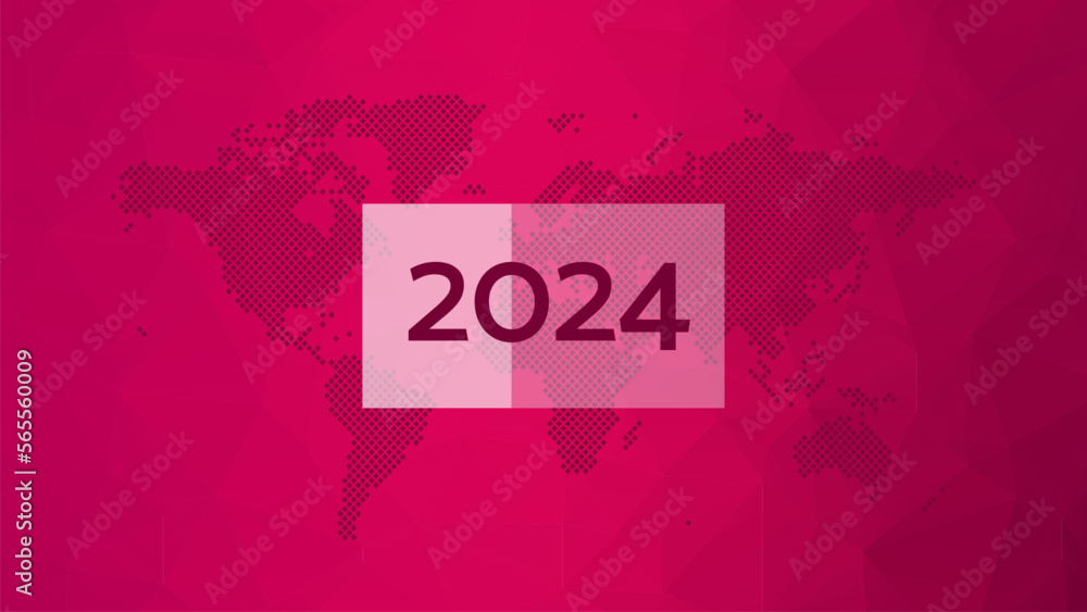 2024 new year sign with World Map. Magenta gradient triangle pattern. Polygonal vector background web page, template, sample, infographics, global presentation 2024 new year sign with World Map. Magenta gradient triangle pattern. Polygonal vector background web page, template, sample, infographics, global presentation
