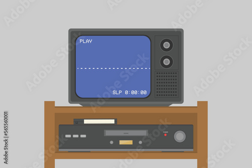 retro tv set with vcr and vhs 90s 80s nostalgia memories retro desk photo