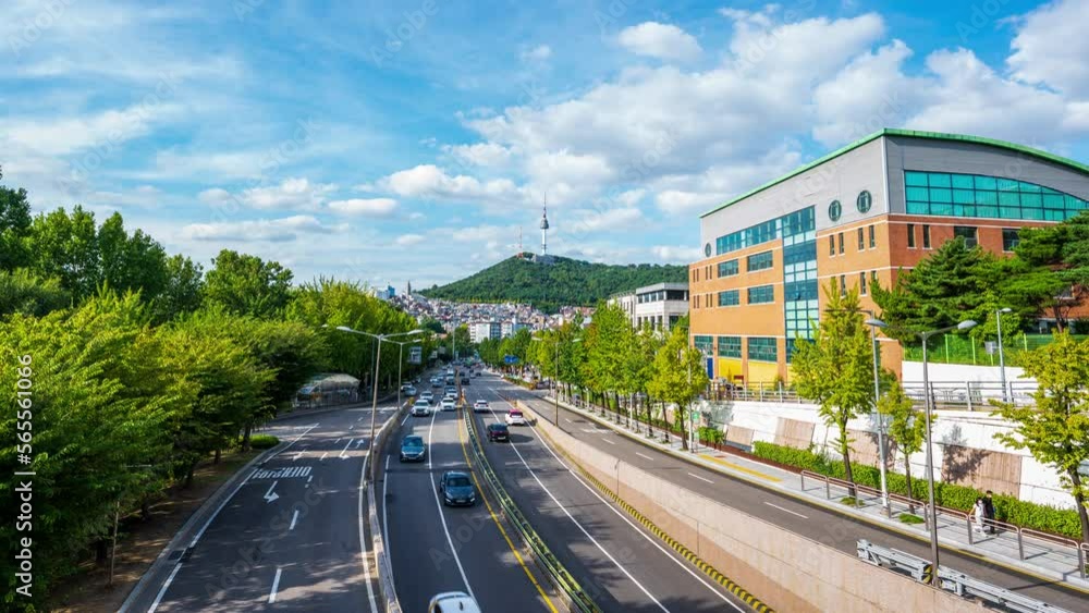 4k, Time lapse.Highway traffic and cityscape of Seoul, South Korea in summer. 4k, Time lapse.Highway traffic and cityscape of Seoul, South Korea in summer.