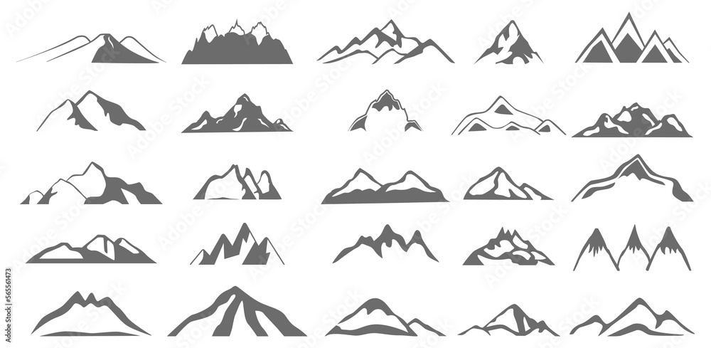Fototapeta premium Mountain outline images. set of gray rocky mountain silhouette. vector illustration.