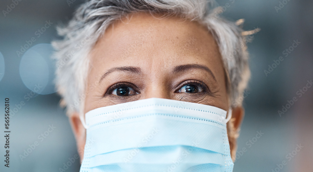 Elderly woman, face mask and healthcare with Covid, safety from virus and PPE health portrait. Medicine, medical compliance or policy with wellness, bokeh and surgery with protection from bacteria Elderly woman, face mask and healthcare with Covid, safety from virus and PPE health portrait. Medicine, medical compliance or policy with wellness, bokeh and surgery with protection from bacteria