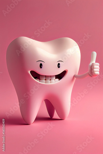 Zufriedener Zahn zeigt seine Zustimmung mit Daumen hoch isoliert auf einfarbigen Hintergrund - generative Ai