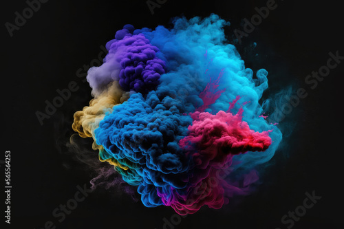 colorful smoke cloud on black background.Generative AI. 