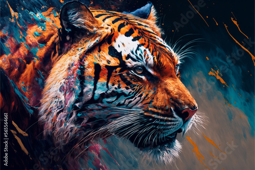Tygrys  abstrakcyjny kolorowy akrylowy Generative AI 