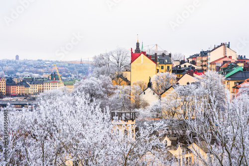 Stockholm, Sweden's capital city covered by ice in winter photo
