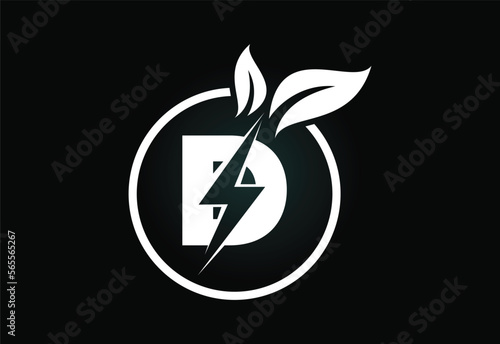 Initial D letter thunderbolt leaf circle or eco energy saver icon. Leaf and thunderbolt icon concept for nature power electric logo