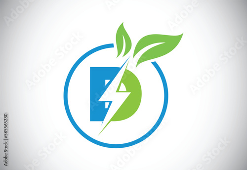Initial D letter thunderbolt leaf circle or eco energy saver icon. Leaf and thunderbolt icon concept for nature power electric logo