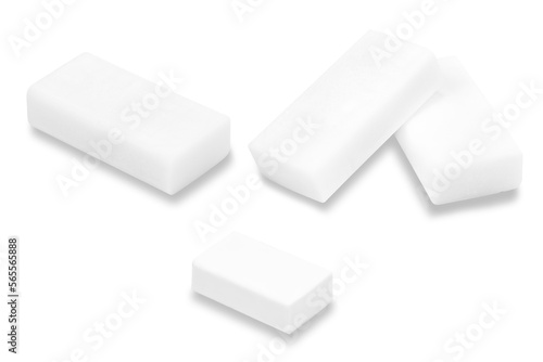 Collection of White Eraser Isolated on White Background with Clipping path.