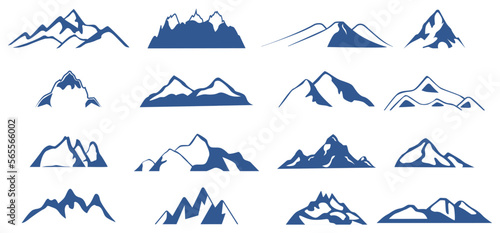 Mountain shapes. set of blue rocky mountain silhouette. vector illustration.