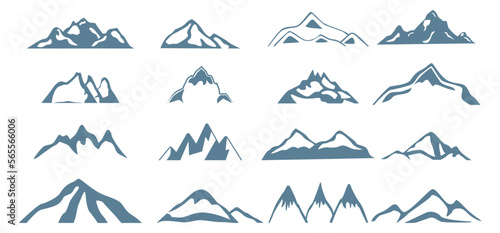 Set of Mountain Logo icon. blue rocky mountain silhouette. vector illustration.