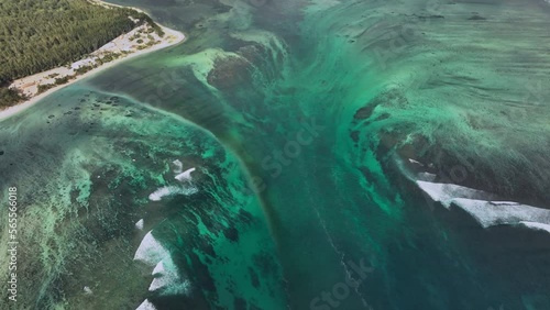 Main View Of Le Morne Brabant With Underwater Waterfall, Mauritius, Aerial View