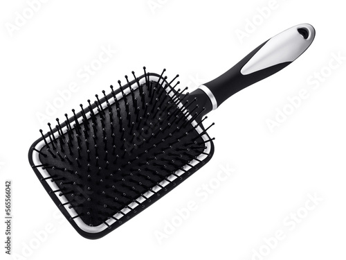 Hairbrush Paddle black silver isolated on transparent background PNG cut out photo
