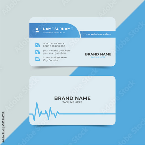 Medical healthcare doctor business card template with front and back view vector design