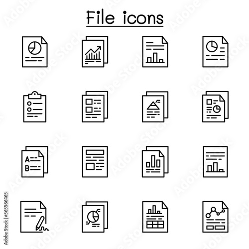 File, Document, Report icon set in thin line style