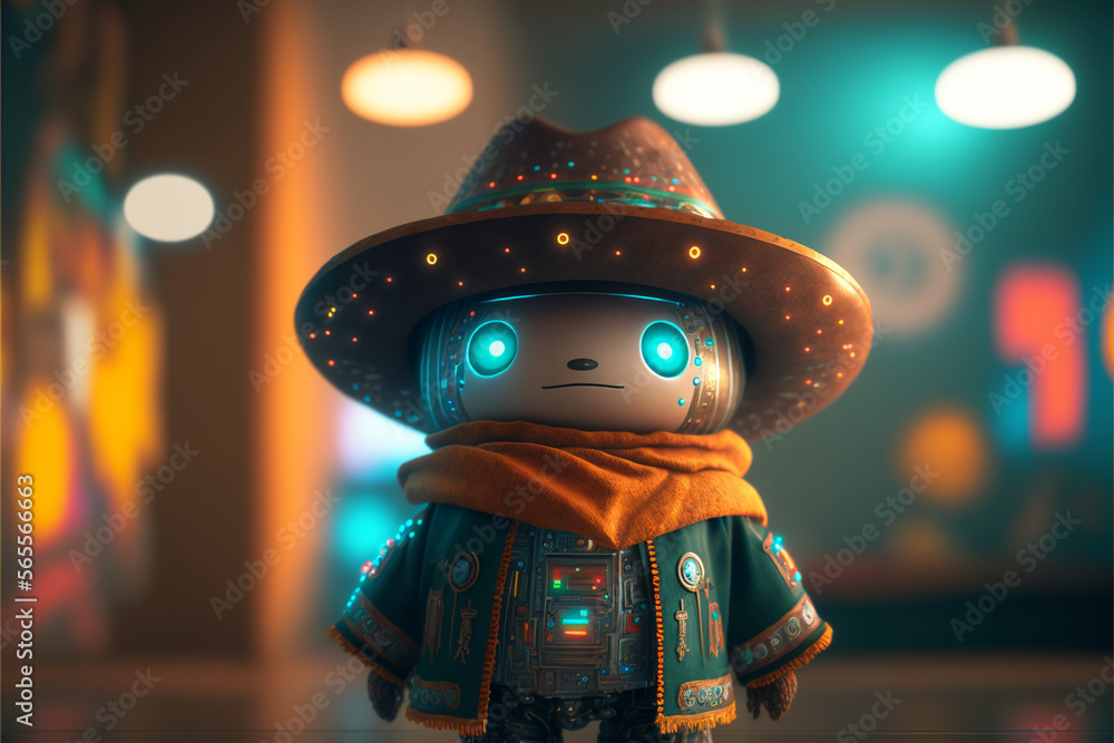 Portrait of a cute cowboy robot in a hat with big beautiful eyes, cartoon style, wild west aesthetic, ai generated art Portrait of a cute cowboy robot in a hat with big beautiful eyes, cartoon style, wild west aesthetic, ai generated art