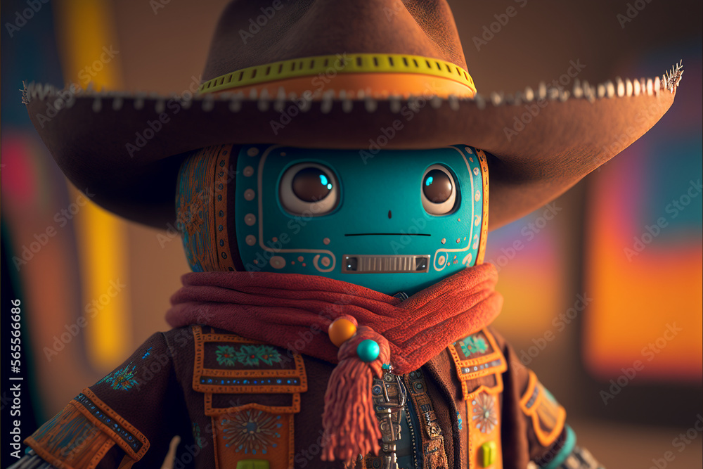 Portrait of a cute cowboy robot in a hat with big beautiful eyes, cartoon style, wild west aesthetic, ai generated art Portrait of a cute cowboy robot in a hat with big beautiful eyes, cartoon style, wild west aesthetic, ai generated art