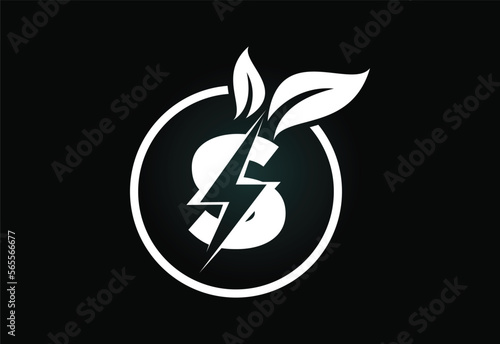 Initial S letter thunderbolt leaf circle or eco energy saver icon. Leaf and thunderbolt icon concept for nature power electric logo