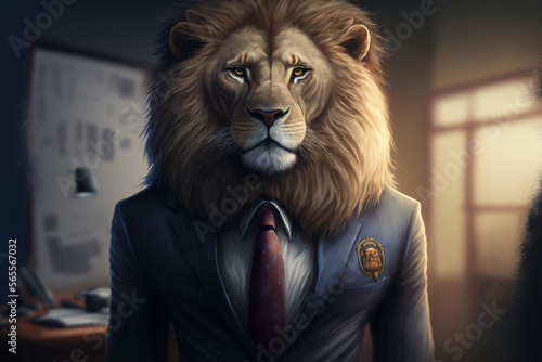 portrait of a lion in business suit