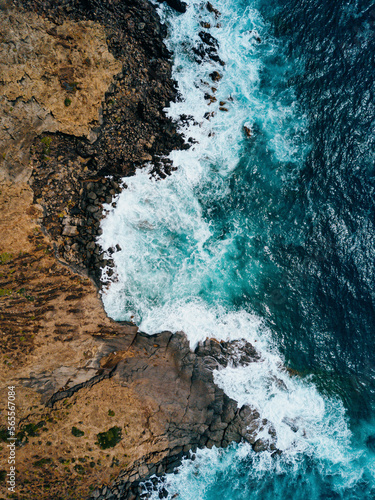 Aerial landscape view of an island in the ocean